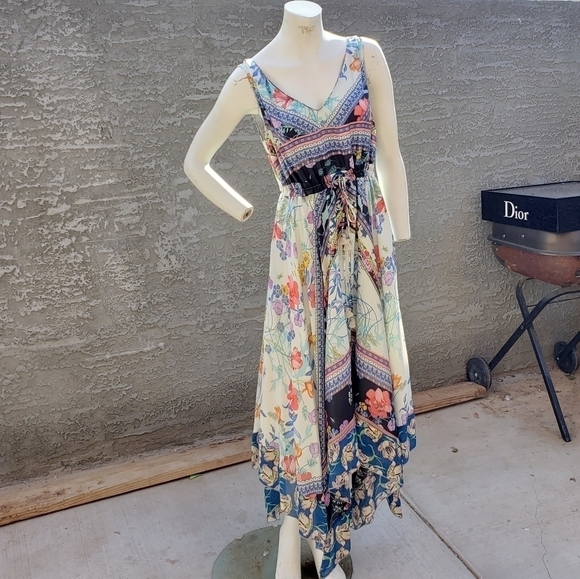 JOHNNY WAS CASSIA SILK LONG DRESS HANDKERCHIEF‎ CINCH LINED BOHO - Picture 6 of 10
